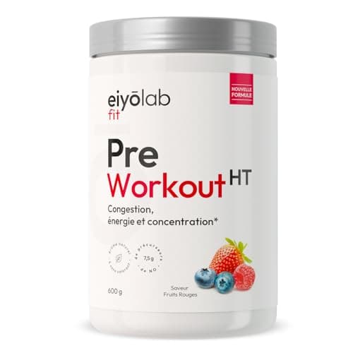PRE WORKOUT HT | Booster Musculation sans Créatine | 3g de Bêta-Alanine + 3g de L-Arginine + 4g de Citrulline + 200mg de Caféine | Énergie + Congestion Musculaire | 600g | Fruits Rouges | Eiyolab