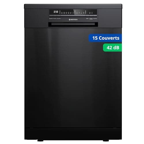 GEDTECH Lave-vaisselle GLV1542DX 15cv - Tiroir à couverts - 42 dB - Ultra silencieux - Départ Différé - Eco - Intensif - Rapide – Faible conso - Classe C - Dark Inox - Protection enfant