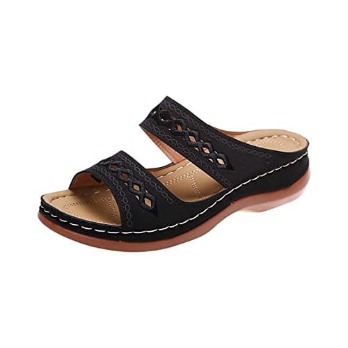 Sandales Femmes Nu-pieds Orthopédique Compensées Confortable de Plage Pantoufles Femme été Respirantes Semelles épaisses Anti-dérapant Chaussures Bohemia Romain Sandals Protégez Chevilles