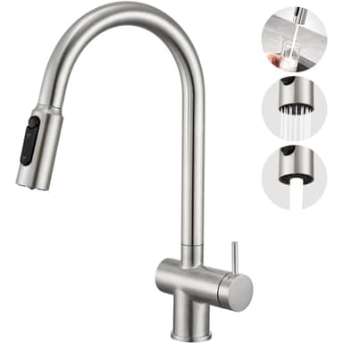 Faustina Robinet de Cuisine à 3 Voies avec Douchette extractible, Mitigeur de Cuisine pour Filtre à Eau, 2 en 1 Mitigeur évier Cuisine pour Systèmes d'Osmose en acier inoxydable brossé