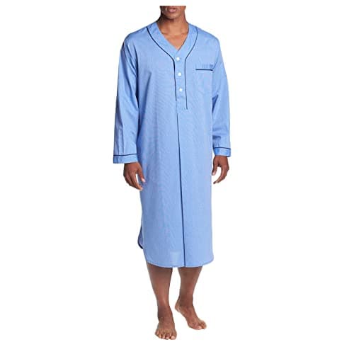 Chemise de nuit longue pour homme - Couleur unie - Boutons - Doux et respirant - Avec poches - Longueur genou - Pyjama aéré - Pyjama, bleu clair, 3XL