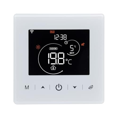 Beok Thermostat WiFi,Thermostat chaudiere gaz a Pile,Thermostats d'ambiance programmable à 2 Fils contrôlé par Tuya ou Smart Life,Compatible avec Alexa et Google Home Commande Vocale,3A,Blanc,Mural