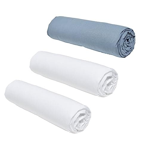 TODAY Essential - Lot de 3 draps Housses 140x190 cm 2 Personnes 100% Coton Craie/Denim