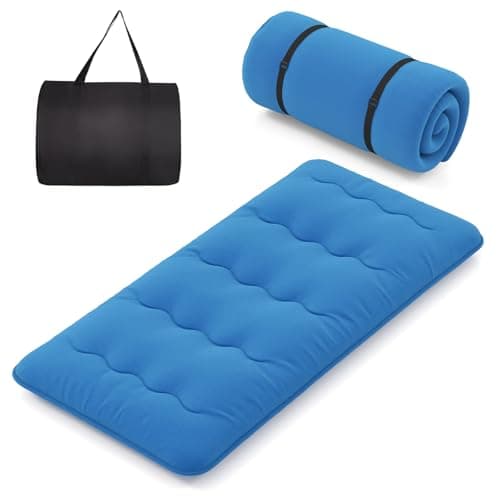 COSTWAY Matelas Futon Portable Pliable, Matelas Futon Japonais 90 x 200 cm, Housse Lavable, Matelas de Sol avec Sac de Transport, pour Le Camping, Les Voyages, d'Invités, Bleu Marine