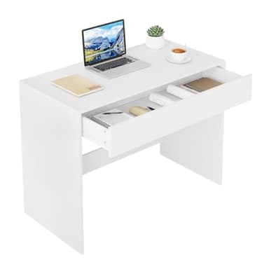 eSituro Bureau, Table Informatique avec Rangement et 1 Tiroir, Blanc, Poste de Travail en Bois d'Ingénierie, pour Bureau Chambre Studio 100x50x75cm