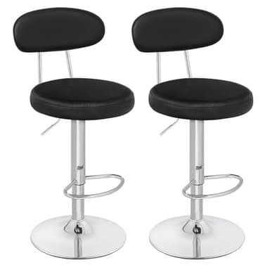 HOOBRO Tabourets de Bar, Lot de 2, Chaises de Bar en PU, Hauteur Réglable, Sièges de Cuisine Pivotants à 360°, avec Dossier et Repose-Pieds, Assise Rembourrée en Mousse, Noir ESB33BYP201