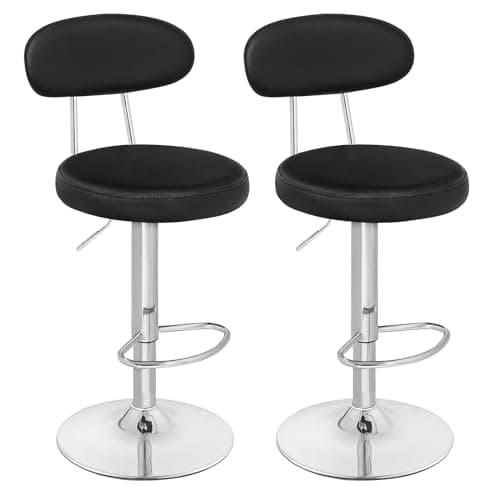HOOBRO Tabourets de Bar, Lot de 2, Chaises de Bar en PU, Hauteur Réglable, Sièges de Cuisine Pivotants à 360°, avec Dossier et Repose-Pieds, Assise Rembourrée en Mousse, Noir ESB33BYP201