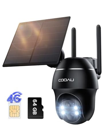COOAU 4G LTE Camera Surveillance Extérieure sans fil - 2K 3MP Caméra Solaire avec carte SIM sans WiFi | 360°PTZ | Détection de mouvement | Vision nocturne couleur | Stockage local 64 Go & cloud | IP66