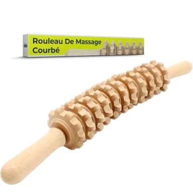 Masseur Anti-cellulite En Bois, Rouleau Masseur Courbé Pour Tout Le Corps Favorise La Circulation, 11 Roues Détachables, Soulagement De La Douleur Musculaire Et Relaxation, 40 Cm