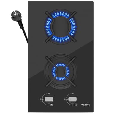 Plaque de Cuisson Gaz 2 Feuxs, WEHIMO Plaque Gaz 2 Feux Verre Noir, Gaziniere Gazs Encastrable, 3700W, Gazs Ville et Bouteille
