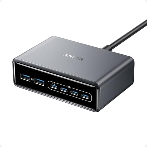 Anker Prime Chargeur USB C GaN 200 W, Station de Recharge 6 Ports GaN 200 W, Chargeur de Bureau Rapide USB C PD, pour iPhone 16/16 Plus/16 Pro Max/15/14/13/12/11, Samsung, MacBook, Dell et Autres