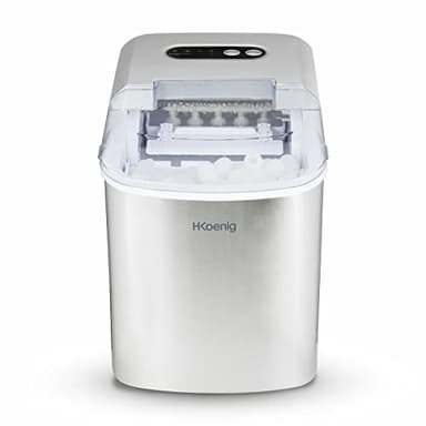 H.Koenig Machine à Glaçons KB14, 12kg en 24h, 2 tailles de Glaçons, Autonettoyante, Portable, Silencieuse 2,1L, Glaçons Prêts en 6min, Pelle à Glaçons