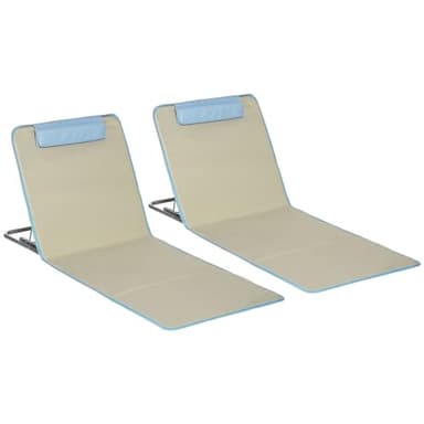 Outsunny Lot de 2 Tapis de Plage pliants Matelas de Plage avec Dossier réglable 5 Positions, Appui-tête réglable, Tissu Oxford, Sac de Transport Inclus, dim. 124L x 53l x 35-45H cm