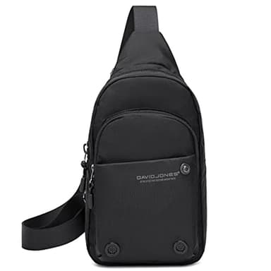 David Jones - Sacoche Bandoulière Porté Travers Homme - Sac Poitrine Porte Epaule Croisé en Nylon Unisexe - Besace Travail Voyage Sport - Noir