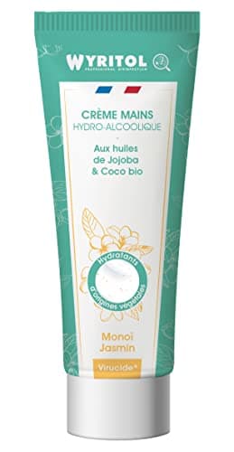 WYRITOL - Crème Hydroalcoolique Désinfectante pour les Mains - Hydrate, répare et parfume les mains - Monoi Jasmin - Respecte la peau et l'environnement - 75ml - Fabrication française