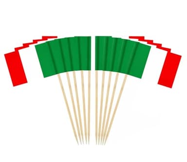 CYPS Lot de 100 cure-dents en forme de drapeau italien pour cupcakes - Décoration de fête, cocktail, nourriture, bar, gâteau
