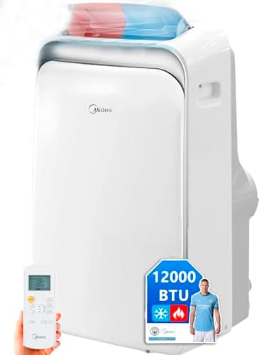 MIDEA Climatiseur Mobile Silencieux 12000 BTU avec Évacuation - Chauffage et Climatisation Portable Prêt à Poser 3500W - Clim Réversible Split - Kit de Fenêtre, Télécommande, et pompe a chaleur