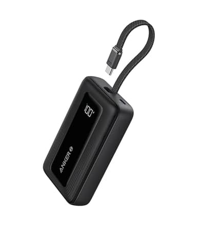 Anker Zolo Power Bank, Batterie Externe Haute Vitesse 20000mAh 30W, Câble USB-C Intégré, 1 Port USB-C, 1 Port USB-A, pour iPhone 16/16 Pro/16 Pro Max/16 Plus, MacBook, Galaxy, et Autres