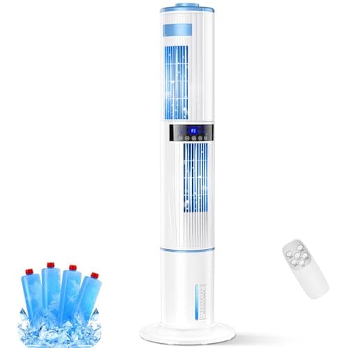 Climatiseur Mobile Silencieux Rafraîchisseur d'air avec Humidificateur, Ventilateur, 2 Sortie d'air, 360°Oscillation, 65W, 24H Minuteries, 3 Vitesses, 3 Modes,Télécommande pour Chambre Bureau