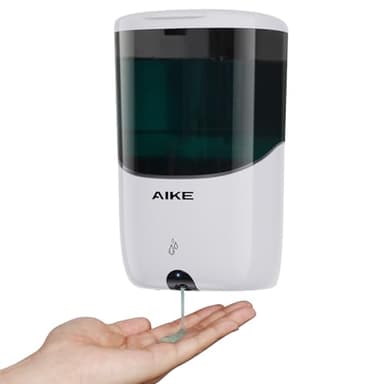 AIKE Distributeur de Savon Automatique Mural, Distributeur de Savon Blanc sans Perçage, Distributeur de Savon Liquide pour Salle de Bain et Cuisine, Modèle AK1216