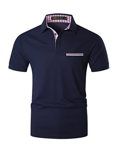 VMSUCIJ Mode Polo Homme Manches Courtes Un Plaid Coloré Regular-Fit Polo Golf T-Shirt,Bleu D03,M