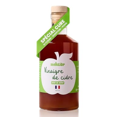 Nektar | Vinaigre de Cidre Bio | Non Pasteurisé, Non Filtré, Avec sa Mère | Digestion, Glycémie, Perte de Poids | Spécial Cure | 500 ml | Fabriqué artisanalement en Normandie