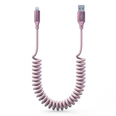 Câble Lighning iPhone Spirale Aple Carplay Cable [Certifié Aple MFi] Câble iPhone Voiture Carplay Court avec Synchronisation de Données, Cordon de Chargeur Rétractable pour iPhone/Pad/Pod, Rose