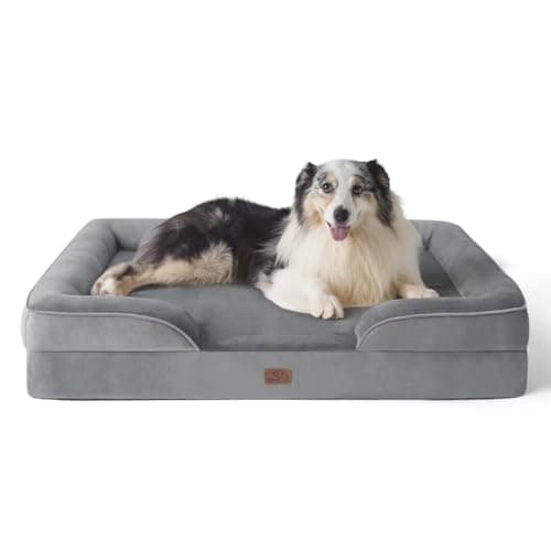 Bedsure Panier Chien Grande Taille - Canapé Chien Orthopedique et Dehoussable, Lit pour Chien Lavable, Anti-dérapant et Ultra Doux Gris, Taille 106x80x16 cm