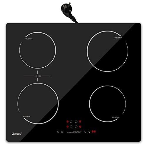 GIONIEN Plaque à Induction 4 Foyers 60cm,16Amp Plaque à Induction Encastrable,Table de cuisson électrique intégrée avec zone de pont, 4 plaques de cuisson Table de cuisson,2800W