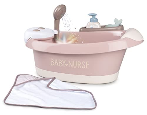 Smoby - Baby Nurse - Baignoire Balnéo - pour Poupons et Poupées - Jets d'eau et Bulles - Lumières LED - 220368 - Rose