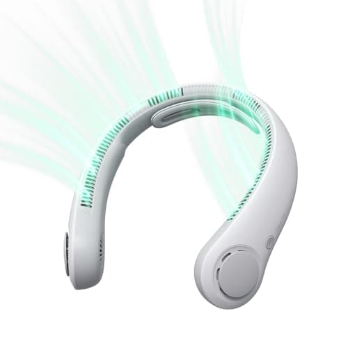 JISULIFE Ventilateur de cou portable amélioré, tour de cou personnel mains libres, réglage à 5 vitesses, 5000 mAh, portable, silencieux, rechargeable, cadeaux pour femmes et hommes- Gris brumeux