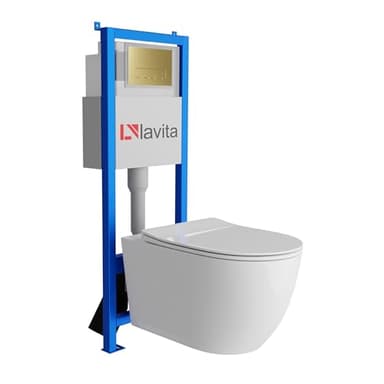 Lavita LAV 101 SINTO GRANDE Élément mural pour WC 40 cm + évier mural suspendu sans bord + panneau de commande LAV 200.3.5 doré | Kit complet | Réservoir de chasse encastré | WC complet