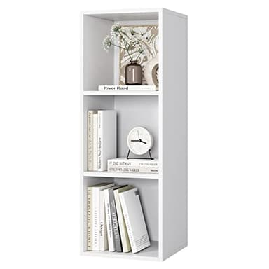 fevarbord Bibliothèque Blanche Étagère à 3 Niveaux Bibliotheque Meuble de Rangement 3 Cases pour Bureau Salon Chambre 30x30x80cm
