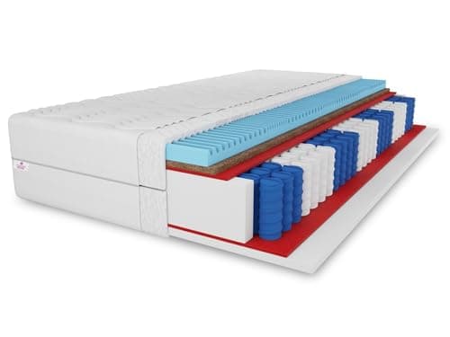MARPUR Matelas à ressorts ensachés en coco 7 zones - 200 x 200 x 27 cm - Dureté H3/H4 - Couleur : blanc - Avec housse