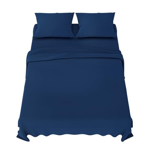 Dreamzie Parure de Lit 160x200 cm - 4 Pièces en Microfibre - Drap Housse 160x200 cm - Drap Plat 2 Personnes 240x280 cm - 2 Taie Oreiller 65x65 - Certifié Oeko Tex - Bleu Foncé