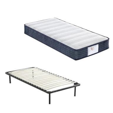 TEENO Ensemble Composè:Matelas a Memoire de Forme Matelas+Sommier à Lattes sur Pieds-4 Pieds Inclus(Ensemble 90x190, 22)