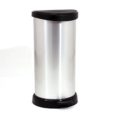CURVER Poubelle à pédale 40L D-Shape - Aspect métal - Pour Cuisine, Bureau, Buanderie - 29,8x34,9x69,7 cm - Gris
