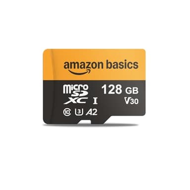 Amazon Basics Carte microSDXC 128 Go avec Adaptateur, Vitesse de Lecture jusqu’à 200 Mo/s, Lot de 1