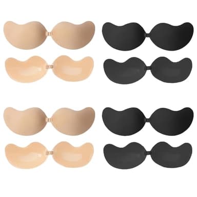 MUNSKT 4 Paires Soutien Gorge Invisible, Soutien Gorge Adhesif Réutilisable Soutiens-Gorge Autoadhésifs Respirant et Doux pour la Peau Soutien Gorge Dos-Nu pour Robe de Soirée Party Wedding (Multi, B)