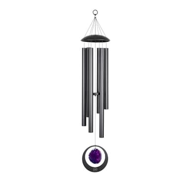 Sonic Energy Purple Agate Carillon de méditation avec pierre d'agate et 6 tiges sonores (432 Hz) – Pour jardin et détente – 128 cm – Aluminium noir (MCDT50ABK)