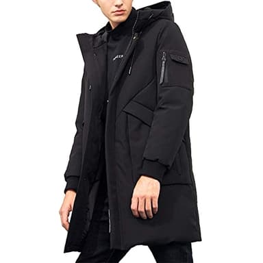 Manteaux d'hiver imperméables à capuche coupe-vent épais Parkas long rembourré pour homme, Noir , L Tall