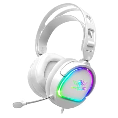 Spirit Of Gamer - Pro H6 | Casque Gaming Blanc Filaire RGB avec Micro | Compatible Xbox, Switch & PC | Stéréo 2.0 | Sortie USB et Jack | Arceau Ajustable/Ultra léger 240 grammes (Blanc)