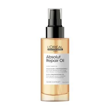 L'Oréal Professionnel Huile de Finition 10-En-1, Cheveux Abîmés à Sur-Sollicité, Nourrit, Protège & Adoucit, Sans Rinçage, Enrichie en Huile de Germe de Blé, Absolut Repair, Serie Expert, 90ml