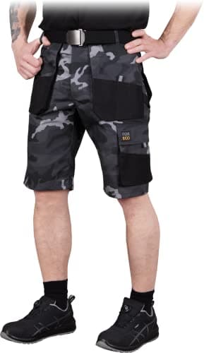 REIS FORECO-TS BJS Short de Travail pour Homme - Short Cargo - Short de sécurité - Short de Jardin - Camouflage Noir - Taille L