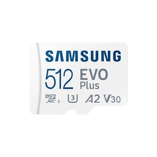 Carte MEMOIRE SAMSUNG 512G Micro SD Evo Plus 2024 avec Adaptateur SD Classe 10 Lecture 160 Mo/s Ecriture 160 Mo/s MB-MC512SA/EU