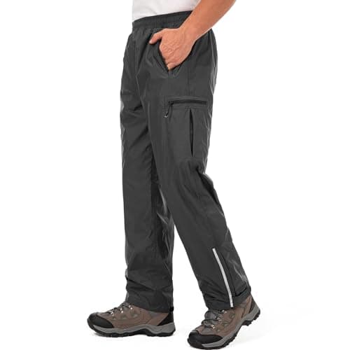 Jogwits Pantalon de pluie imperméable pour homme - Respirant - Coupe-vent - Taille élastique - Pantalon de pluie léger pour la randonnée, le camping, le golf, Noir , L