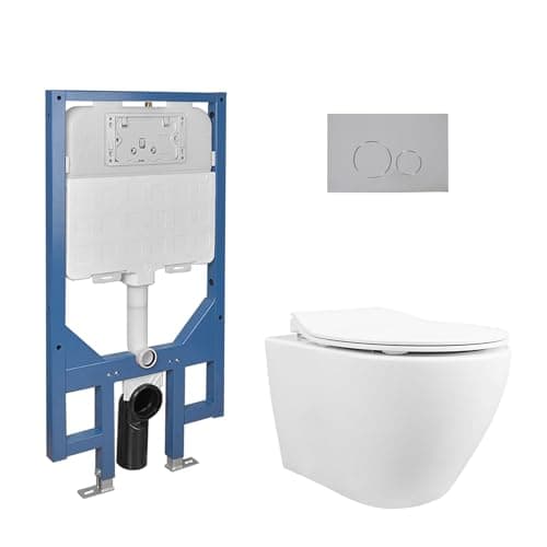 Toilette Murale WC Suspendu en Céramique Pack DeerValley Toilette Suspendu DV-1F0069-CF-FR WC Mural avec Abattant à Fermeture Douce 1.1 GPF/1,6 GPF Double Chasse d'eau,Wc Suspendu Pack Complet