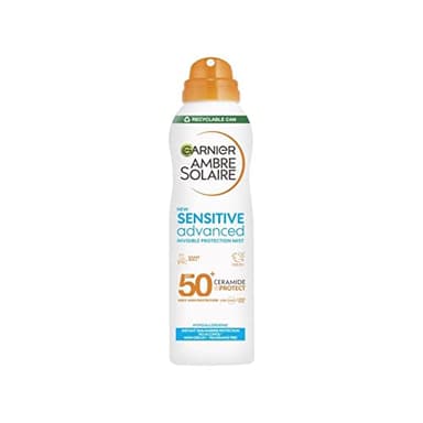 Garnier Ambre Solaire Crème solaire à brume sèche avancée SPF 50+, résistante à l'eau et non grasse, sans parfum, protection UVA et UVB, approuvée par Cruelty Free International, 150 ml