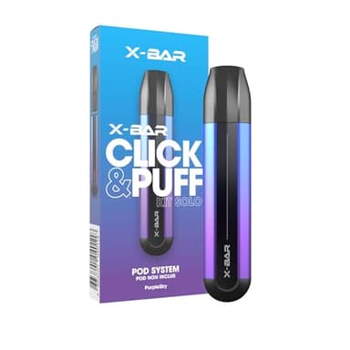 X-BAR Click & PUFF- Kit SOLO batterie rechargeable et Câble USB-C, Pods non inclus -couleur Ocean Mist (Sans nicotine ni tabac,Vente interdite aux personnes âgées de moins de18 ans) (Purple Sky)