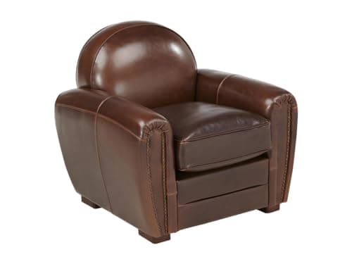 Fauteuil Club en Cuir Vieilli Baudoin - Chocolat